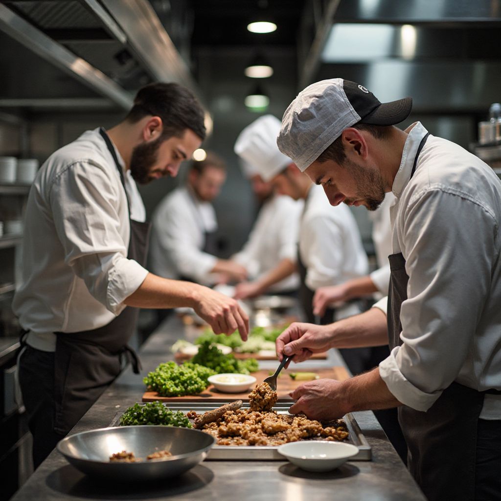 Chef team aan het werk in professionele keuken