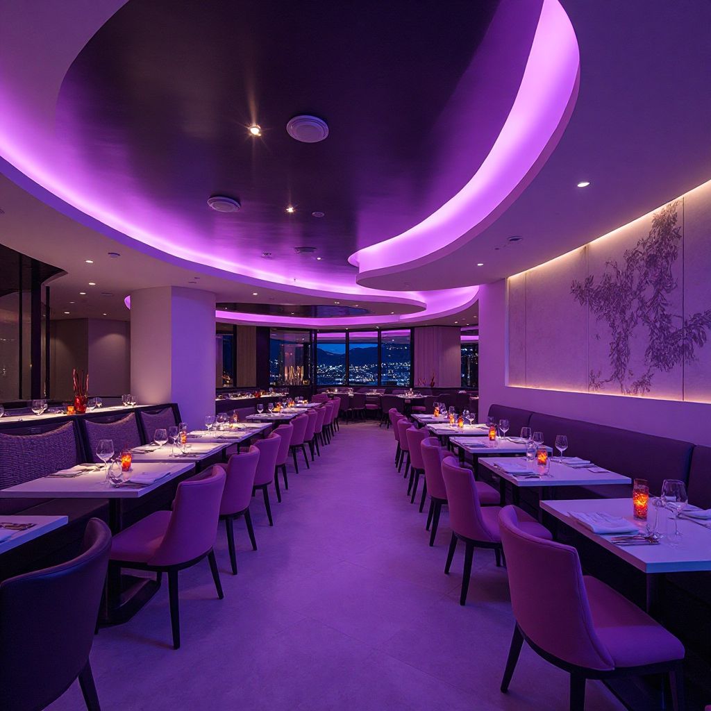 Moderne restaurant interieur met gebogen architectuur